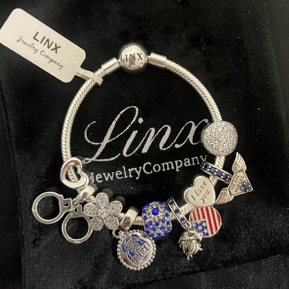 Linx Snake Chain Bracelet with Police Officer Themed Charms 925 Sterling Silver
